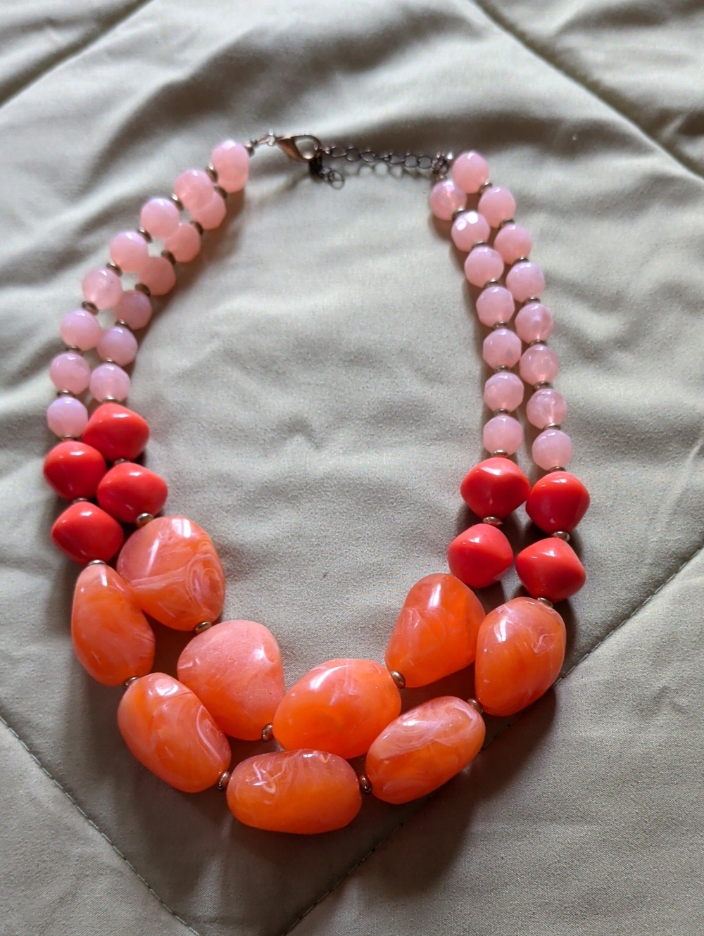 Pink and Orange Beaded Statement Necklace